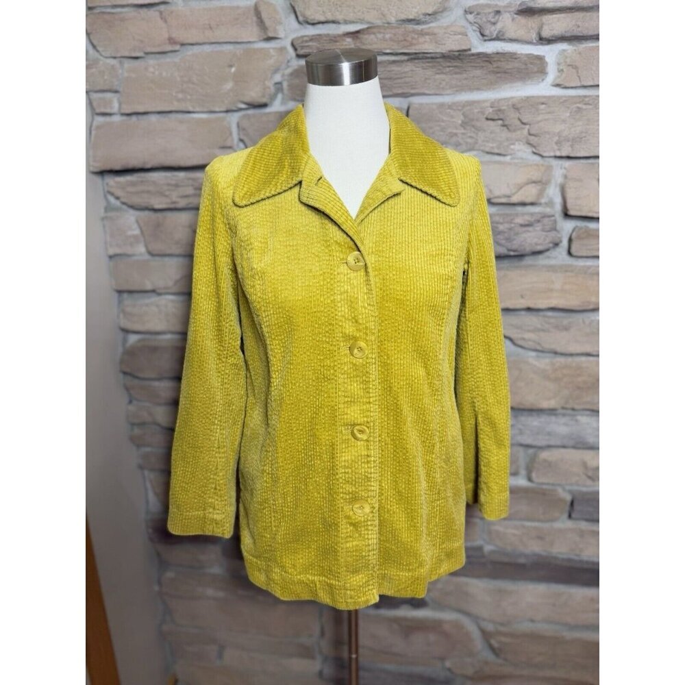 J Jill Women's Corduroy Shacket Size Petite Small Green Yellow